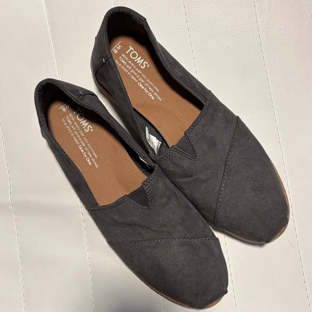 TOMS Womens Alpargata‎ Grey Faux Suede Slip On Flat Shoes Size 8